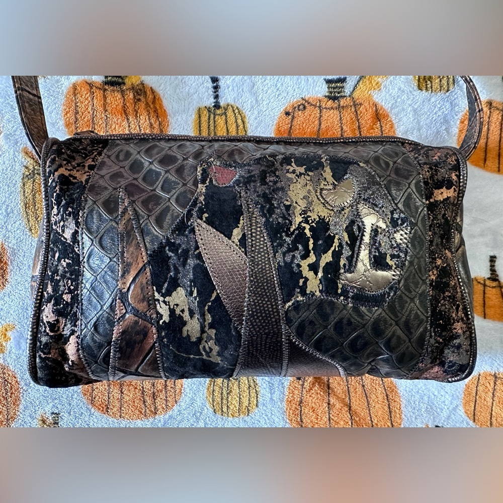 Vintage 80s 90s Pinky Bag Leather Jaguar Cheetah Faux Croc Purse Retro